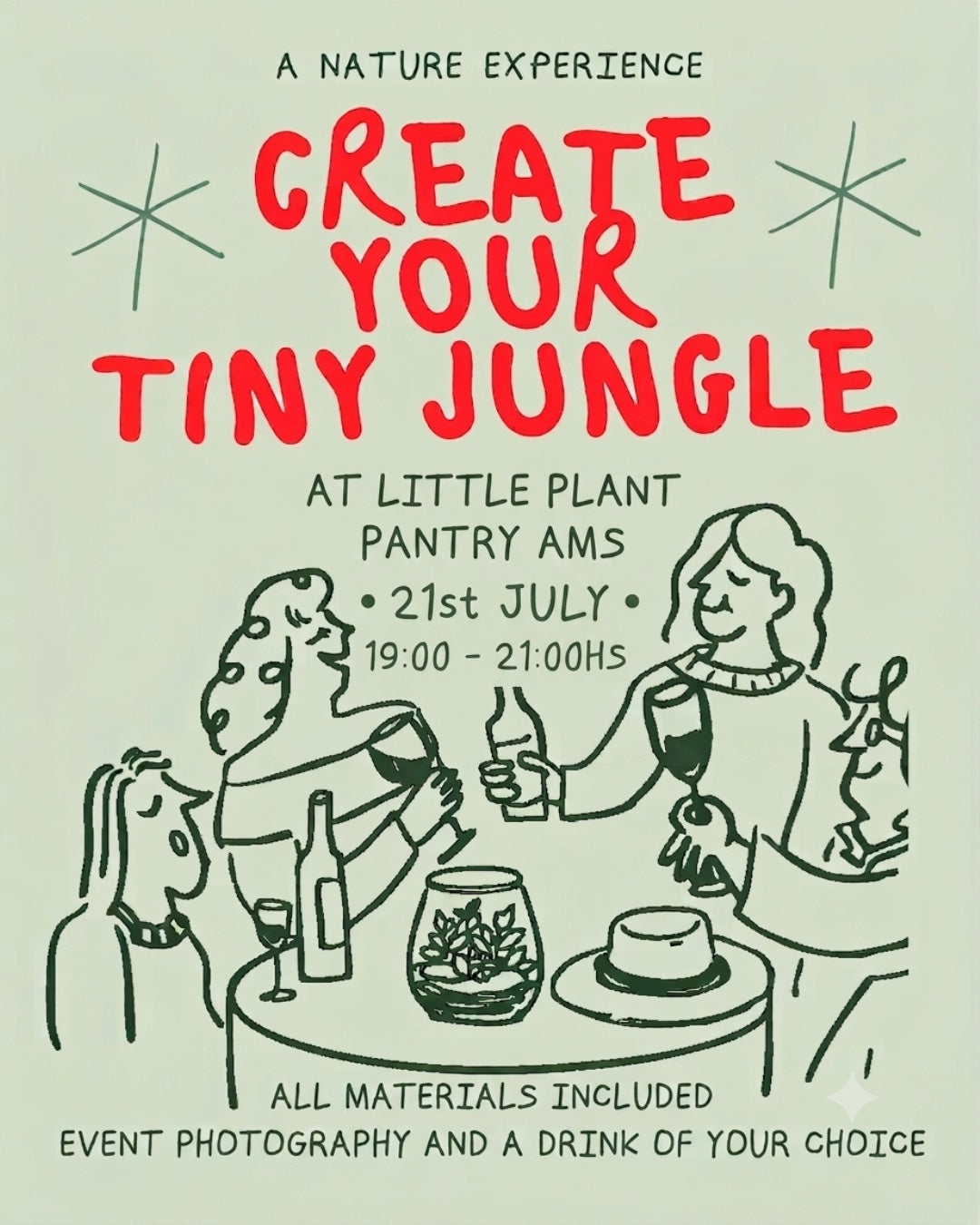 People creating glass terrariums during a terrarium workshop at Little Plant Pantry in Amsterdam