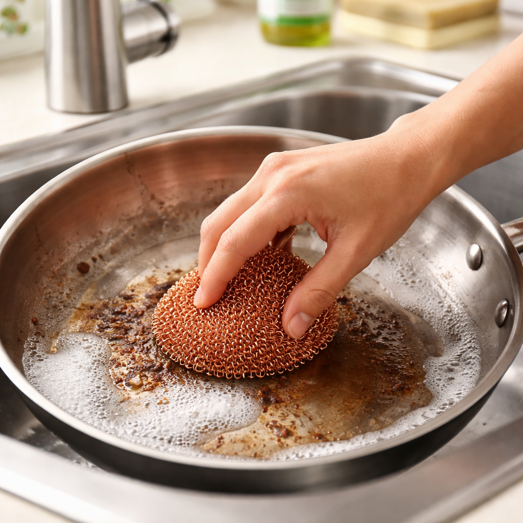Copper Scouring Sponge – Non-Scratch, Rust-Free Cleaning for Pots, Pans & Surfaces