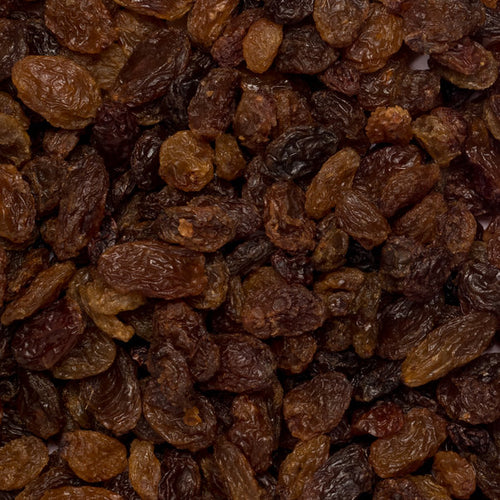 Close up of organic sultana raisins.